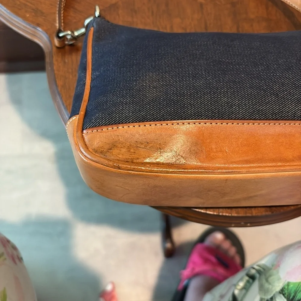 Coach vintage Y2K denim mini bag 7694 light brown leather trim satchel EVC